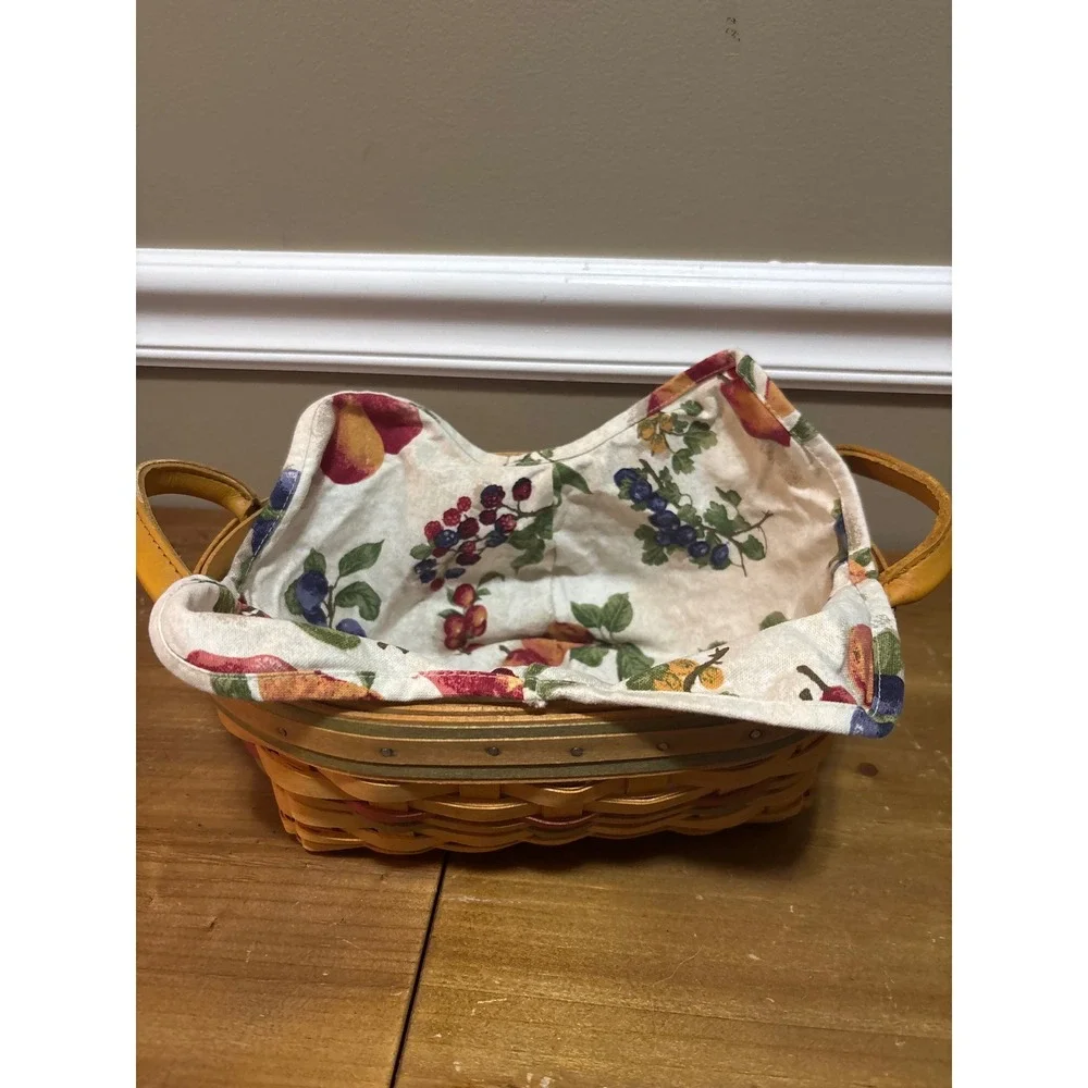 Longaberger 2001 Handwoven Oval Basket with Leather Handles and Fruit Liner